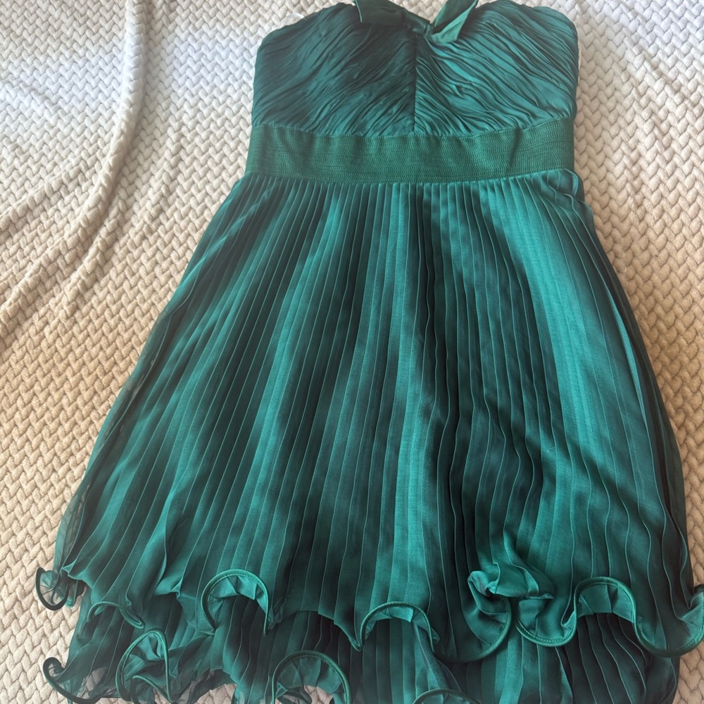 Phoebe Couture Strapless Pleated Teal Dress